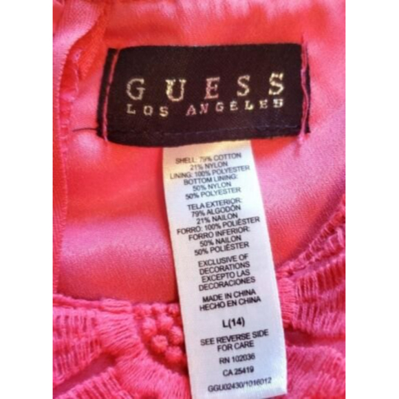Guess Girl Pink Floral Embroidered Sleeveless Party Dress Fit and Flare L 14 EUC - Picture 4 of 5